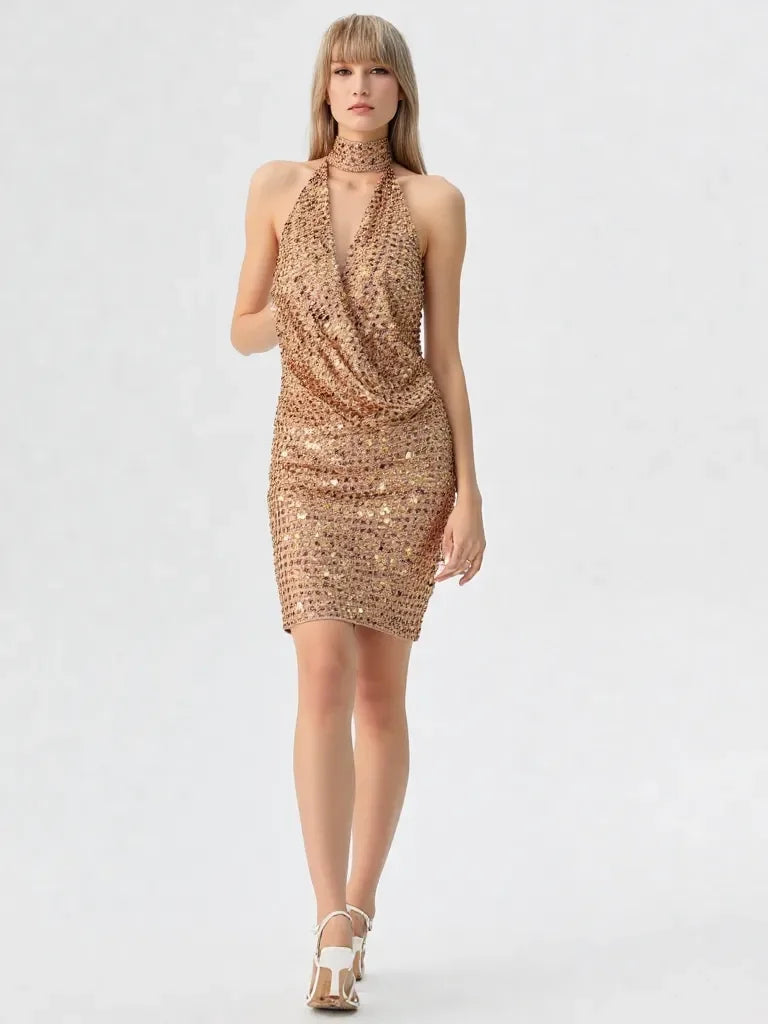 Vestido Mini Brilho Crochê Feminino