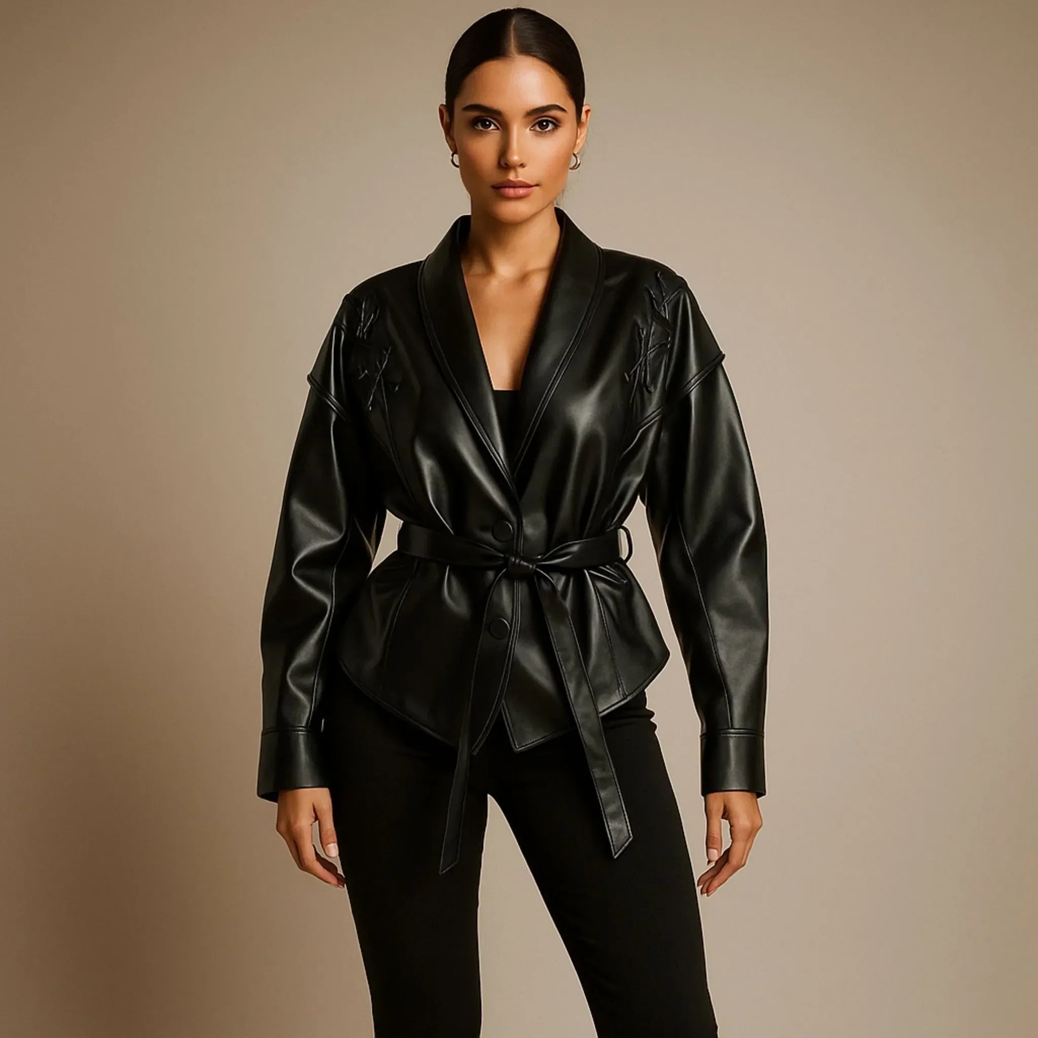 Sobretudo Em Couro Élyse – Elegância Atemporal com Corte Refinado