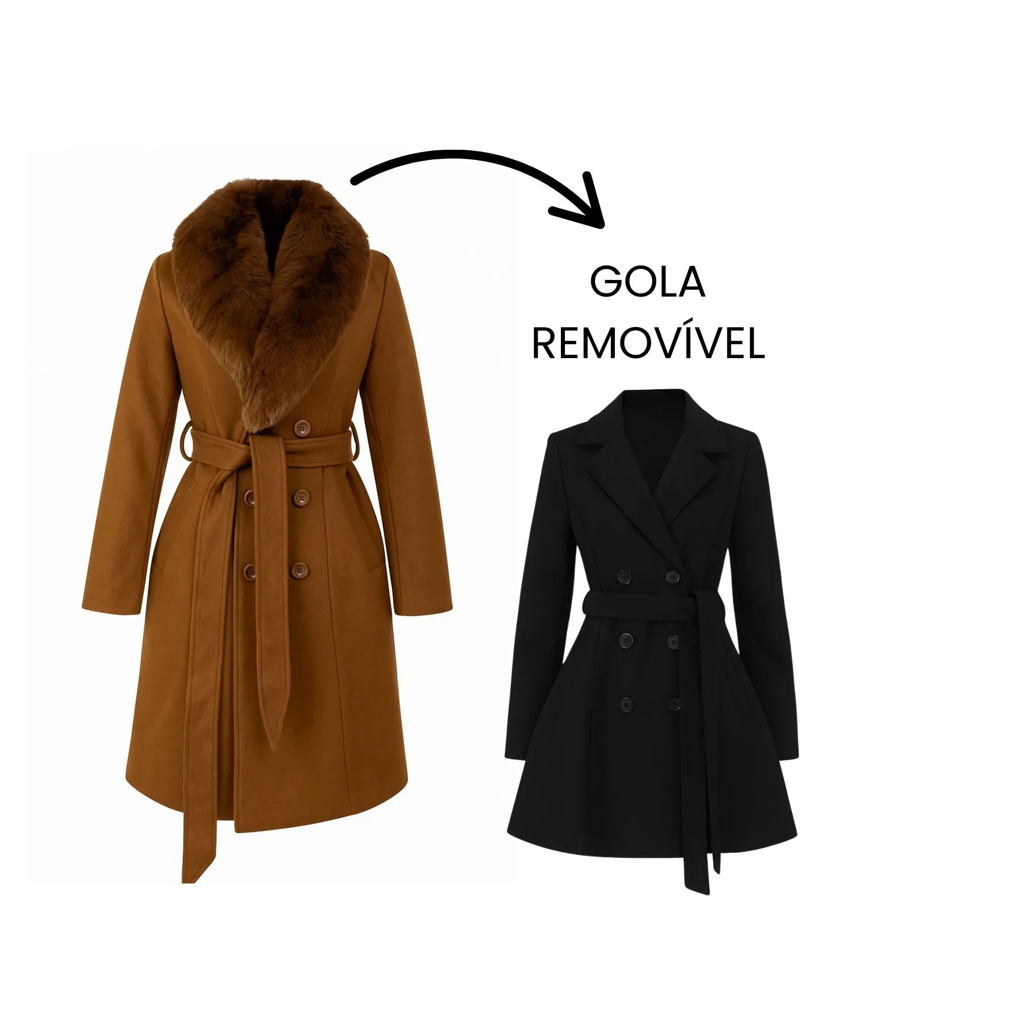 Sobretudo Feminino Gracia com Gola Removível – Estilo Europeu, Forrado e Elegante