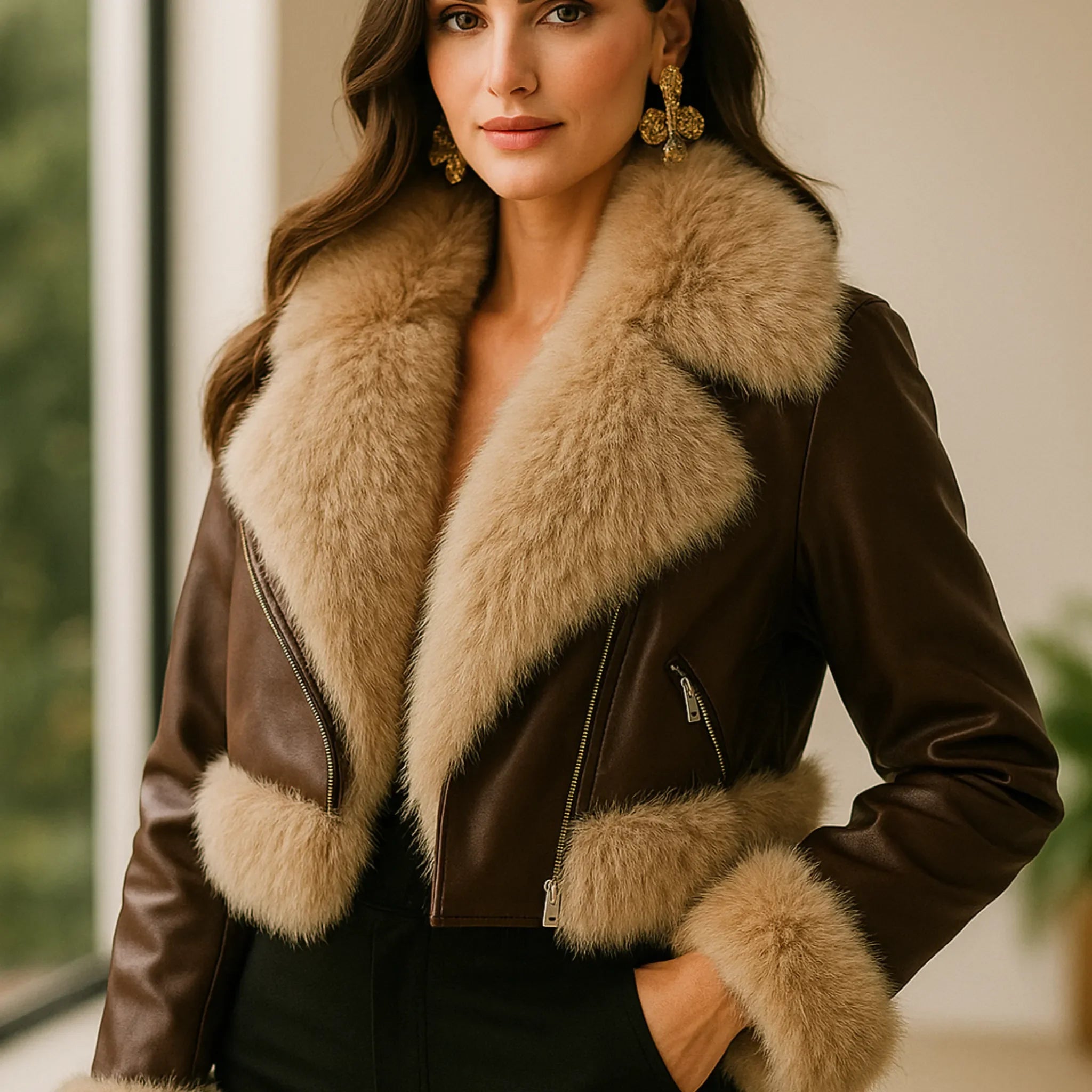 Jaqueta Feminina Moda Paris De Couro Aveludada