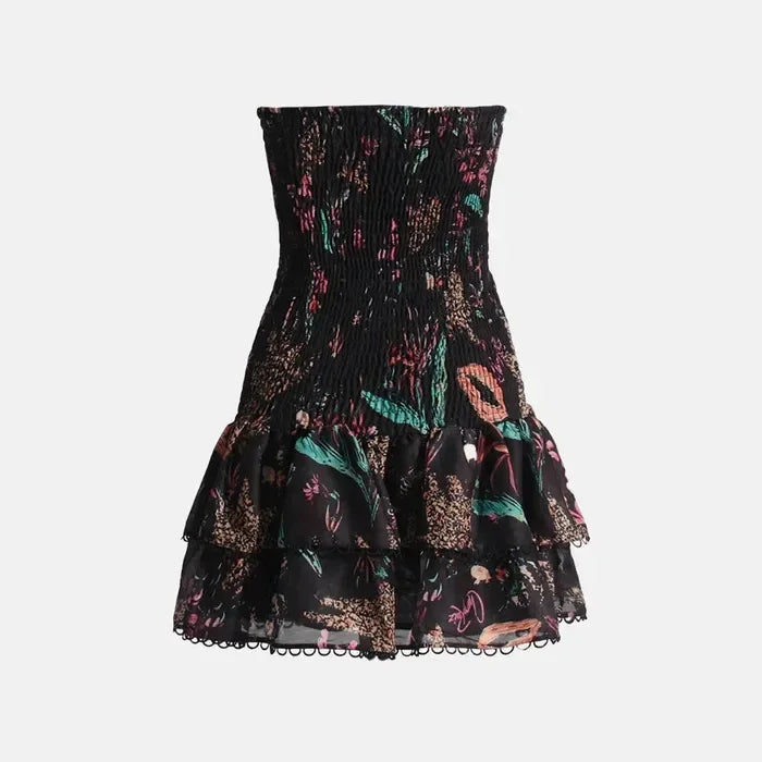 Vestido Mini Strapless Cintura Alta Feminino