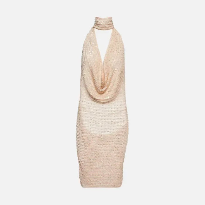 Vestido Mini Brilho Crochê Feminino