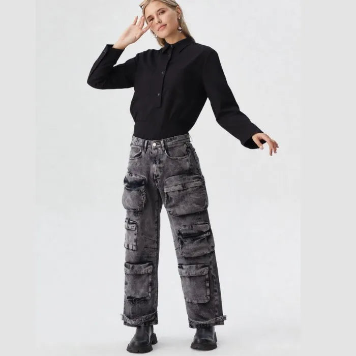 Calça Cargo Jeans Feminina Trellor