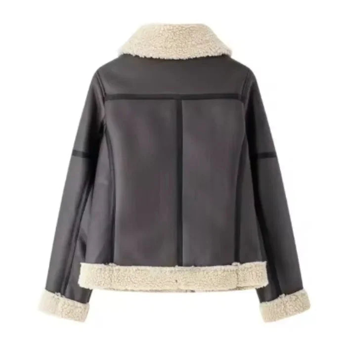 Jaqueta De Couro Feminina Aveludada Elegante
